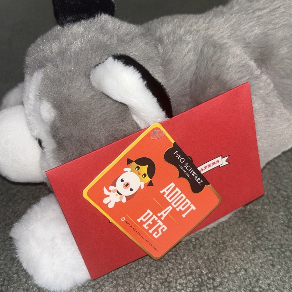 FAO Schwarz Plush Husky Dog 15" Adopt-A-Pet Realistic Floppy White Gray Puppy - Picture 3 of 4